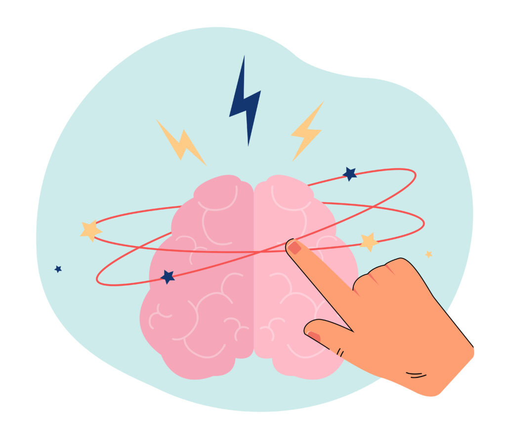 Mano señala con dedo índice un cerebro.