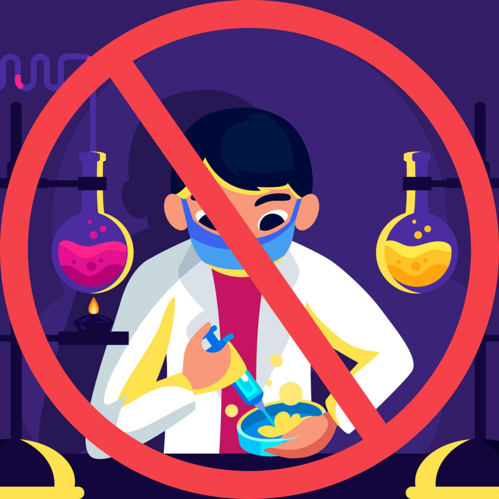 Señal en contra de la investigación de laboratorio de ciencias químicas.