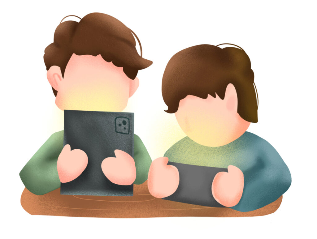 Kid addicted to smartphone, technology and gadget addiction concept
