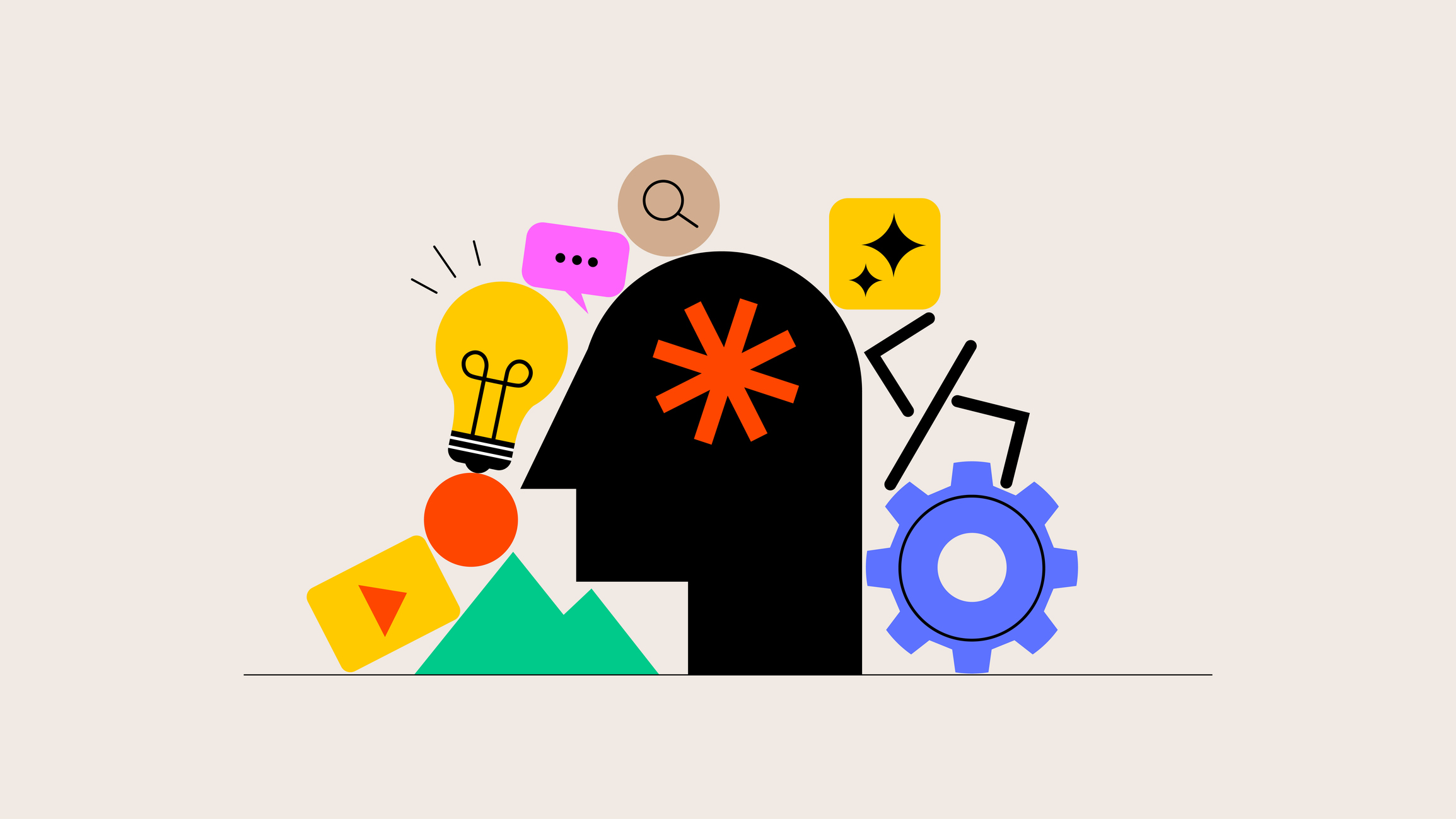Colorful AI Technology illustration with playful abstract shapes. technology, machine learning, neural network, Artificial Intelligence page concept.